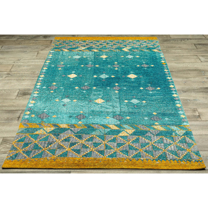 World Menagerie Episkopi Flatweave Performance Turquoise/Yellow Rug